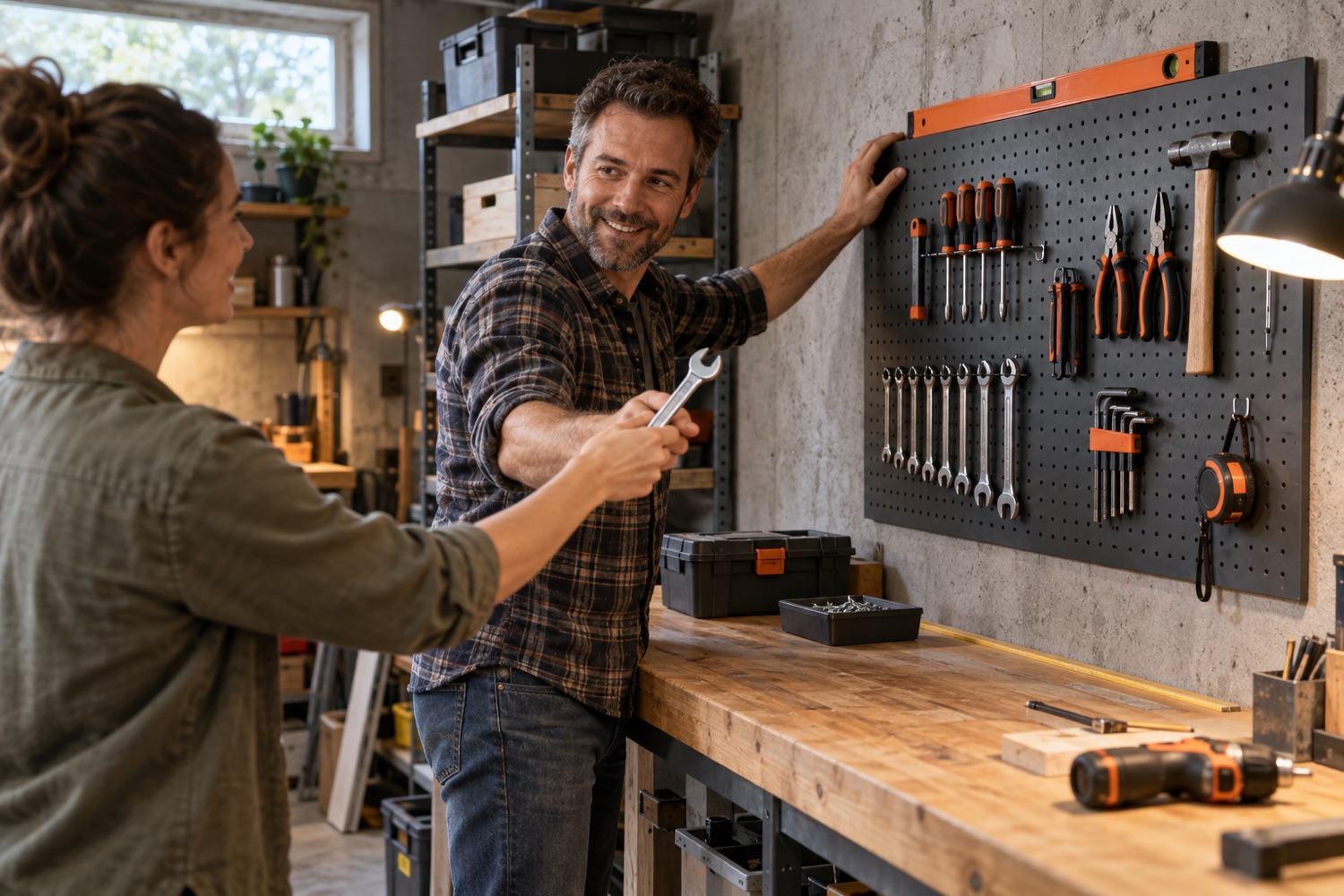 Geordneter Arbeitsplatz in einer Heimwerkstatt